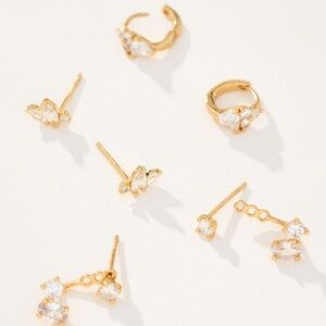 NWT Anthropologie Delicate Crystal Huggie Earrings Set